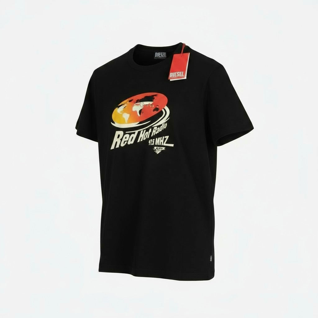 DIESEL T-Diegor-E3 Mens T-Shirt L Black Short Sleeved Crew Collar  Tricot