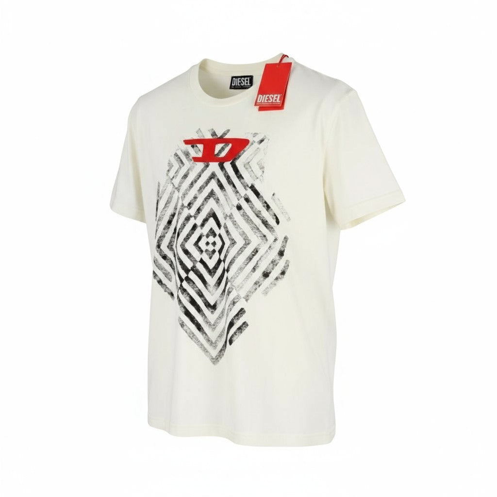 DIESEL T-Diegor-C16 Men T-Shirt L Off White Short Sleeved Crew Collar Tricot
