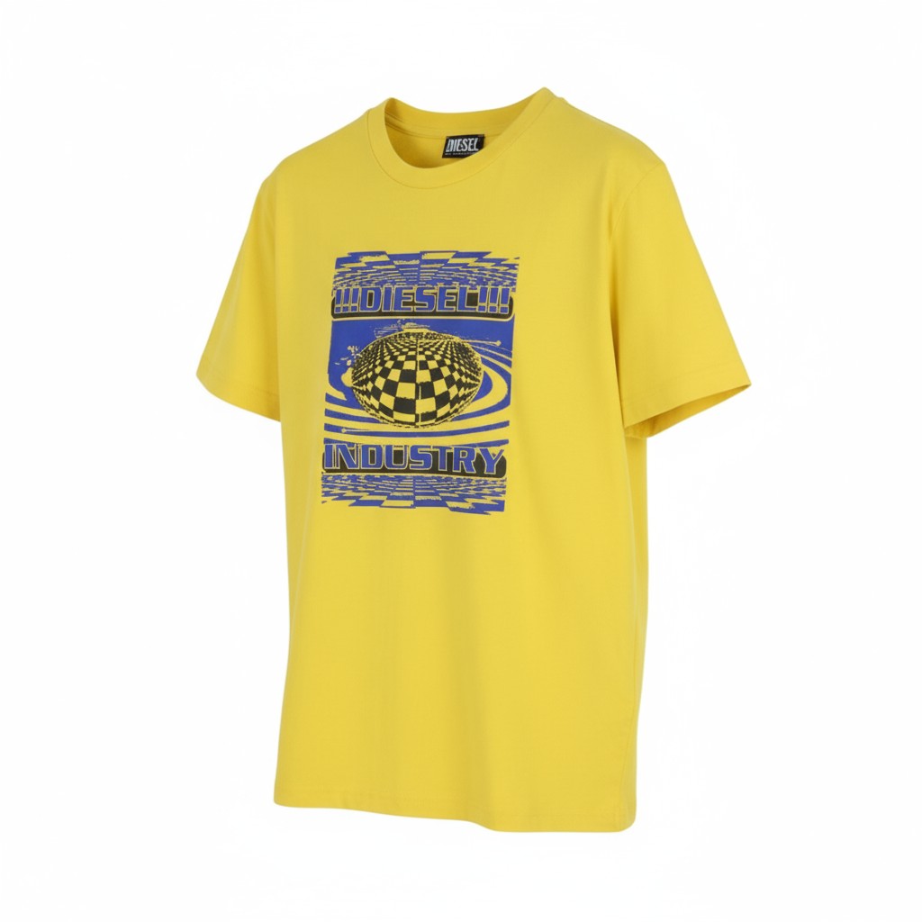 DIESEL T-Diegor-K50 Men T-Shirt L Yellow Short Sleeved Crew Neck Tricot Cotton