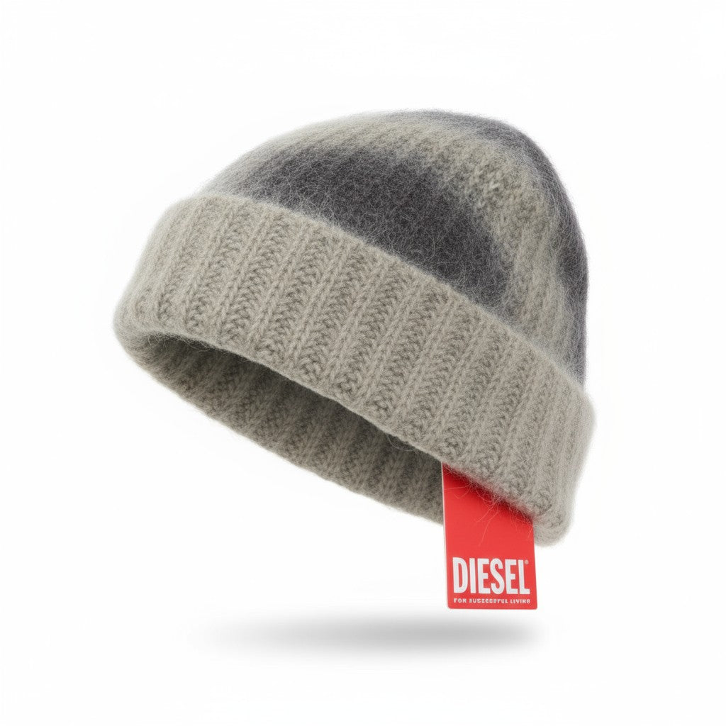 DIESEL K-Lelio Men Hat OS Grey Wool Blend Knitted Soft Stretchy RRP120