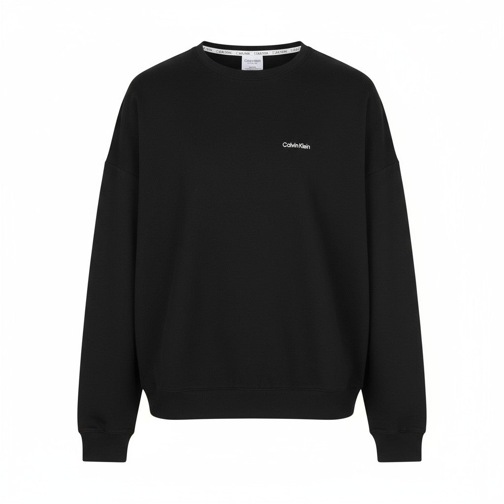 CALVIN KLEIN Men Sweatshirt M Black Pullover Crew Neck Embroidered Front Logo