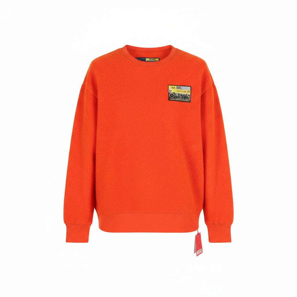 DIESEL S-Mast-Rev Men Sweatshirt M Orange Pullover Crew Neck Fluffy RRP195