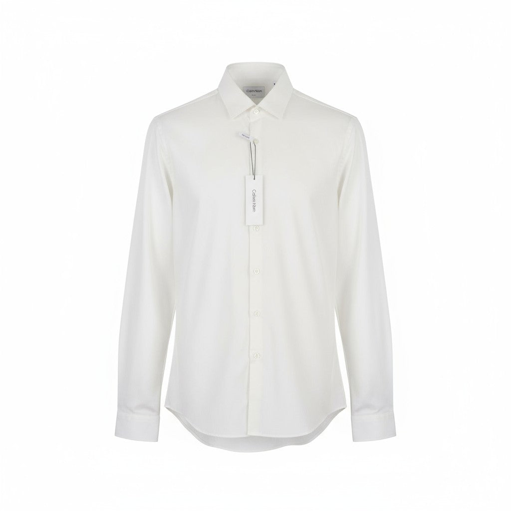 CALVIN KLEIN Structure Solid Slim Men Formal Shirt 38 M White Button-Up Spread
