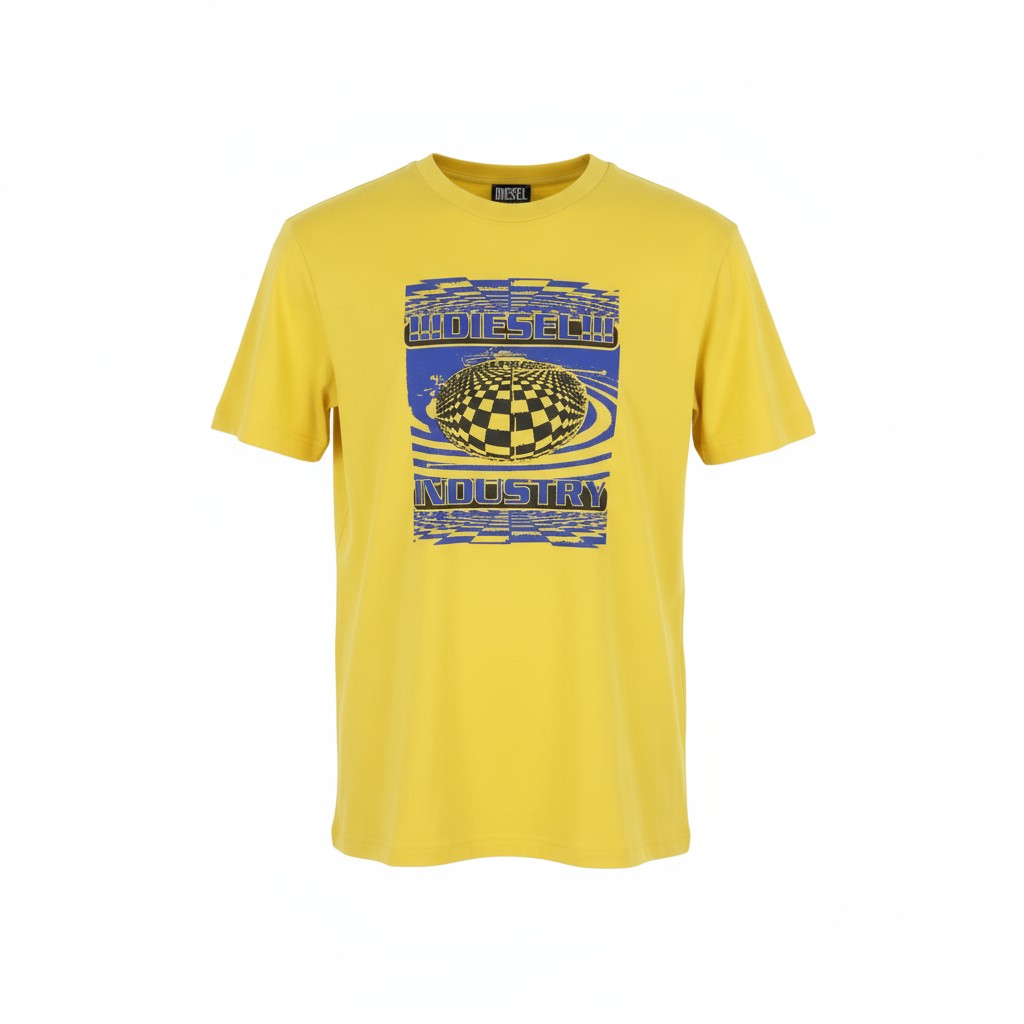 DIESEL T-Diegor-K50 Men T-Shirt M Yellow Short Sleeved Crew Neck Tricot Cotton