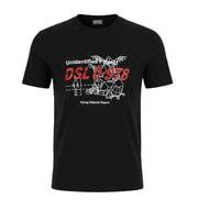 DIESEL T-Diegos-B82 Men T-Shirt M Black Tricot Stretch Crew Neck Short Sleeved