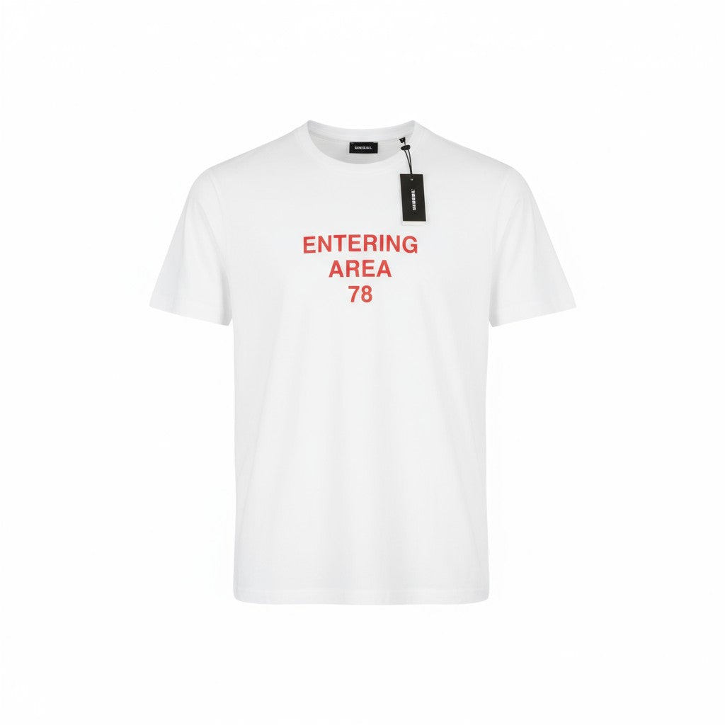 DIESEL T-Diegos-K25 Men T-Shirt L White Short Sleeve Crew Collar Tricot