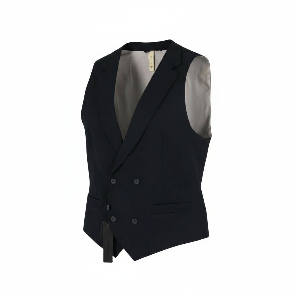 ANTONY MORATO Men Waistcoat S Dark Blue Notch Lapel Double Breasted Lined Vest