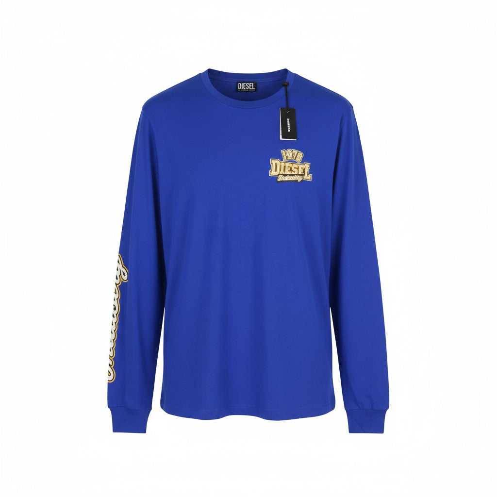 DIESEL T-Diegos-LS-K27 Men T-Shirt L Mid Blue Pullover Crew Neck Long Sleeve
