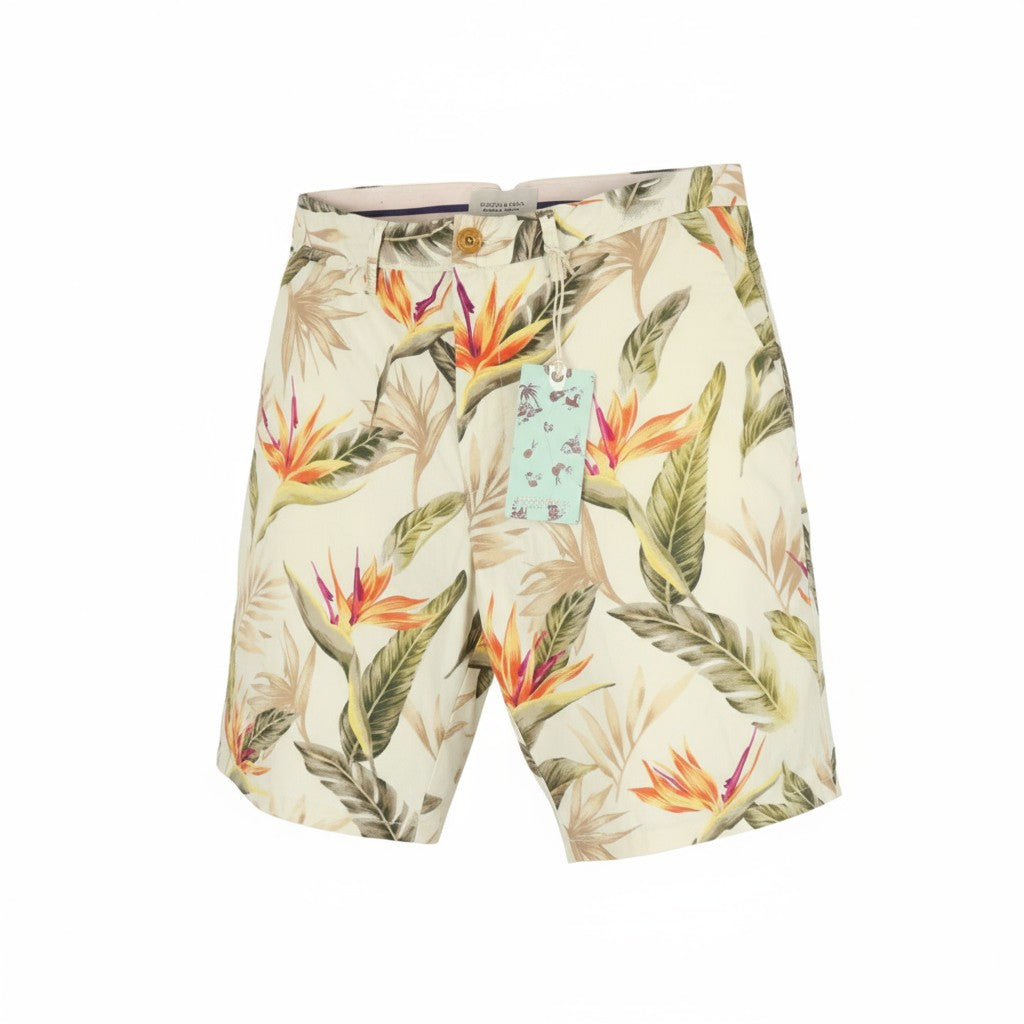 SCOTCH & SODA Men Shorts W32 Chino Colourful Leaf Patterned Pockets Zip Casual
