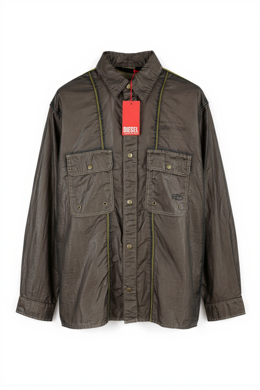 DIESEL S-U24 Men Jacket L Windbreaker Snap Buttons Coated Neck RRP€275