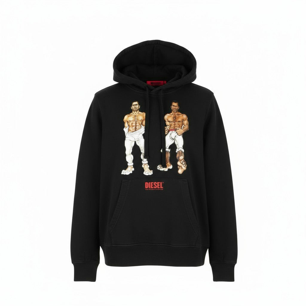 DIESEL PR-Ginn-Hood-P1 Hoodie XS Black Pullover Kangaroo Pocket Unisex RRP195