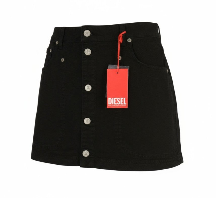 DIESEL O-Beige Women's Skirt W27 Black Cotton RRP€150 5-Design Pockets Logo Mini