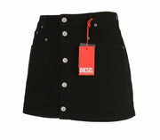 DIESEL O-Beige Women Skirt W30 Black Cotton RRP150 5-Design Pockets Logo Mini
