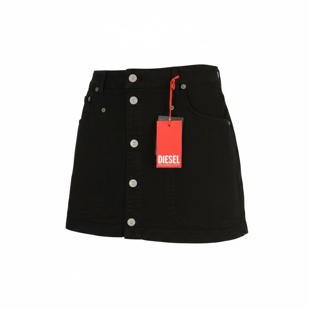 DIESEL O-Beige Women Skirt W29 Black Twill Buttoned Pockets Casual Mini RRP150