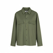 CALVIN KLEIN Minimal Twill Men Shirt L Green Spread Neck Patch Pocket Overshirt