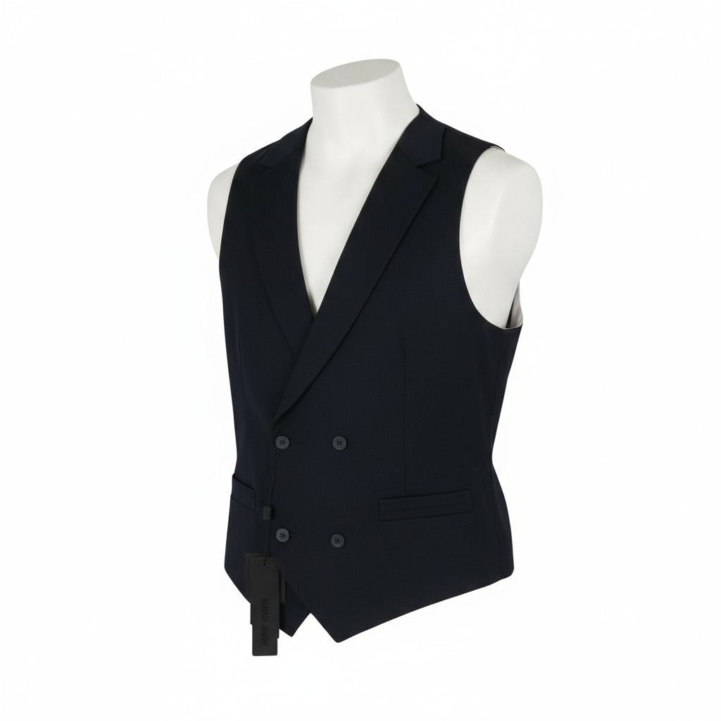 ANTONY MORATO Men's Waistcoat L Dark Blue Notch Lapel Double-Breasted Lined Vest