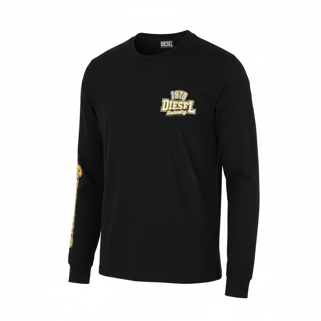 DIESEL T-Diegos-LS-K27 Men's T-Shirt M Black Pullover Crew Collar