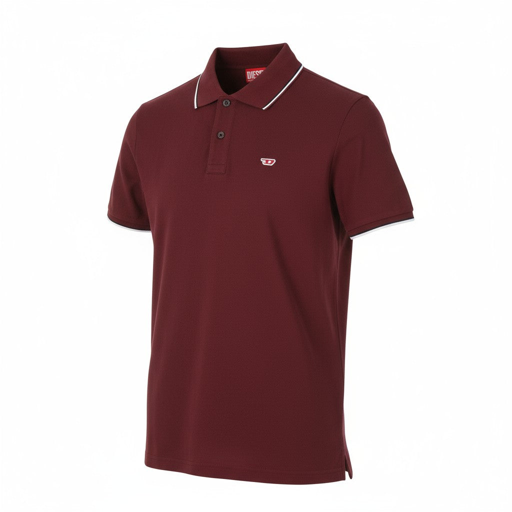 DIESEL T-Smith-D Mens T-Shirt L Short Sleeve Polo Neck Cotton Burgundy