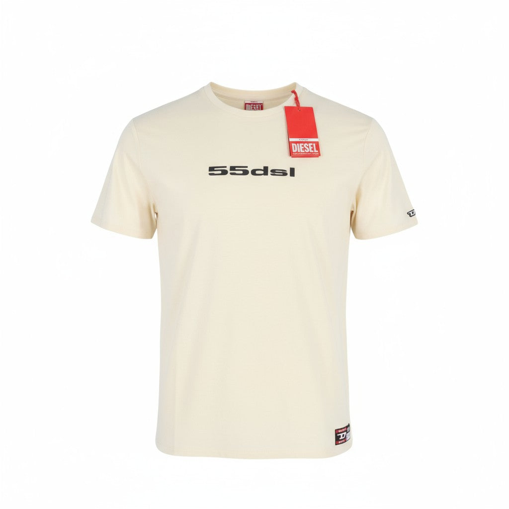 DIESEL Awtee-Raiseey-HT31 Men T-Shirt L Ivory 55DSL Tricot Crew Short Sleeved