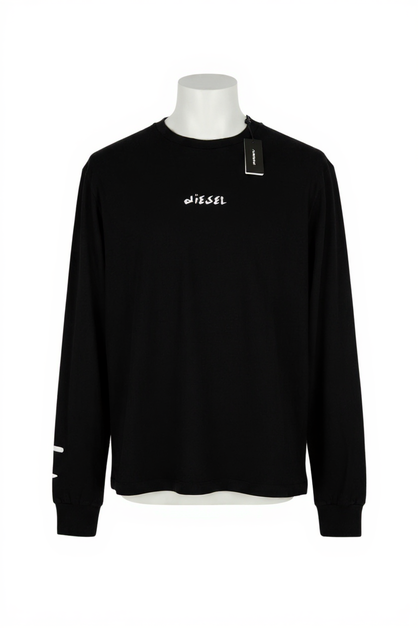 DIESEL T-Just-LS-Slits-B53 Men T-Shirt XL Black Pullover Crew Collar