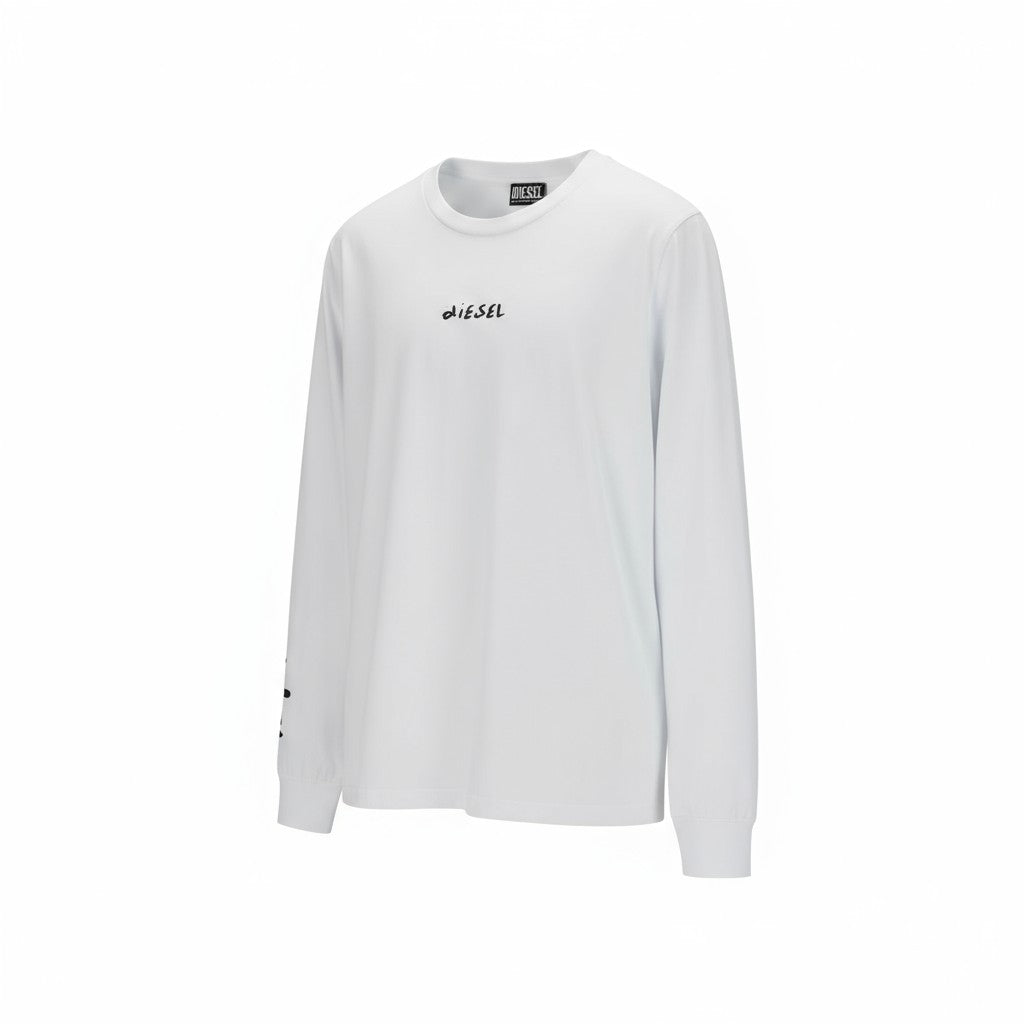 DIESEL T-Just-LS-Slits-B53 Men T-Shirt XL White Pullover Crew Neck