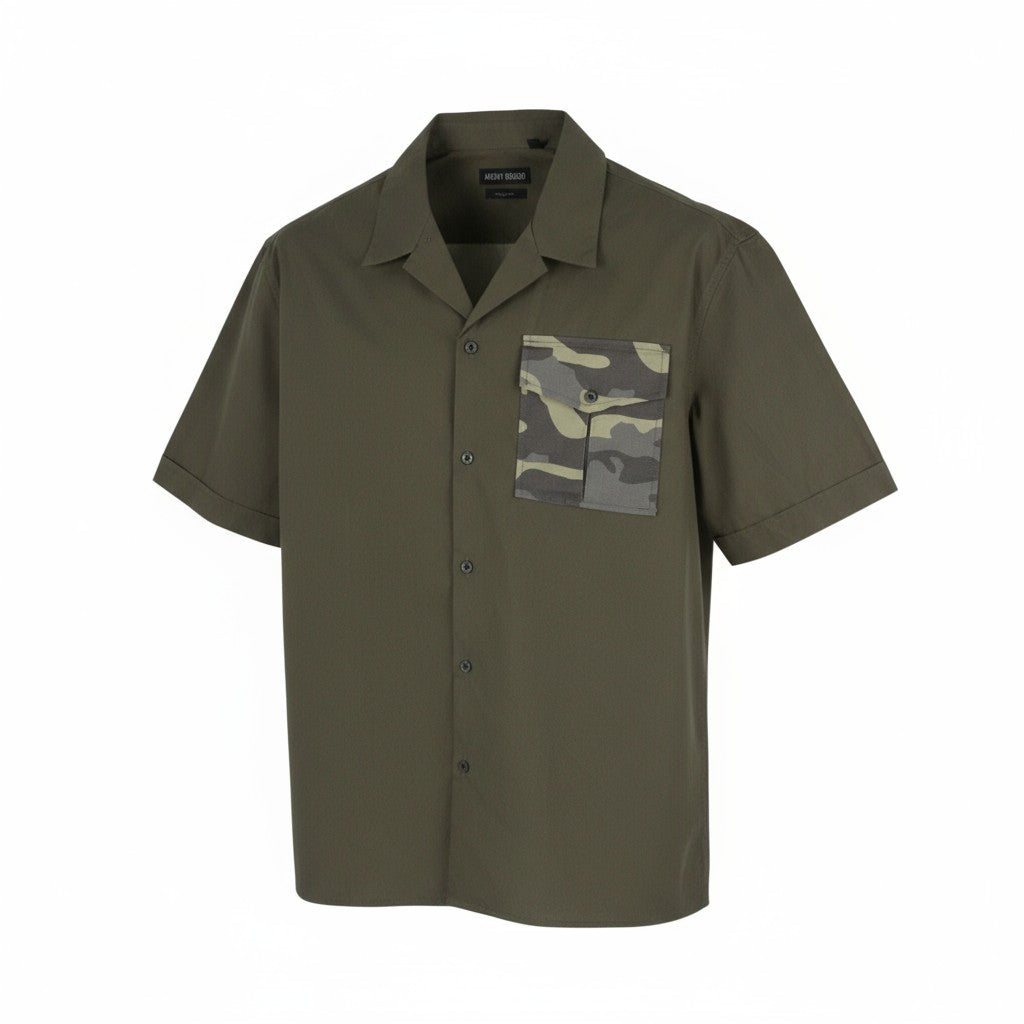 ANTONY MORATO Straight Fit Men Shirt XS Army Green Notch Button-Up Short Sleeved