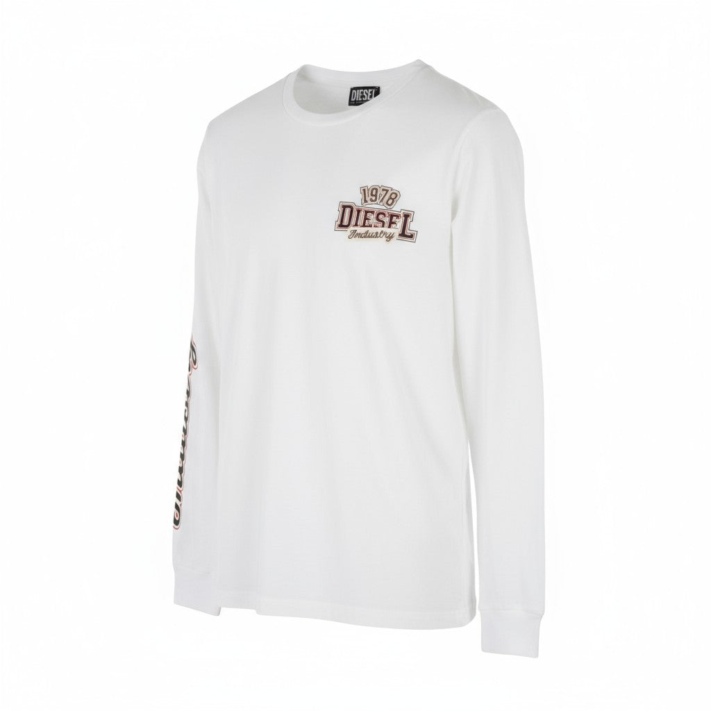 DIESEL T-Diegos-LS-K27 Men T-Shirt M White Cotton Long Sleeve Crew Collar