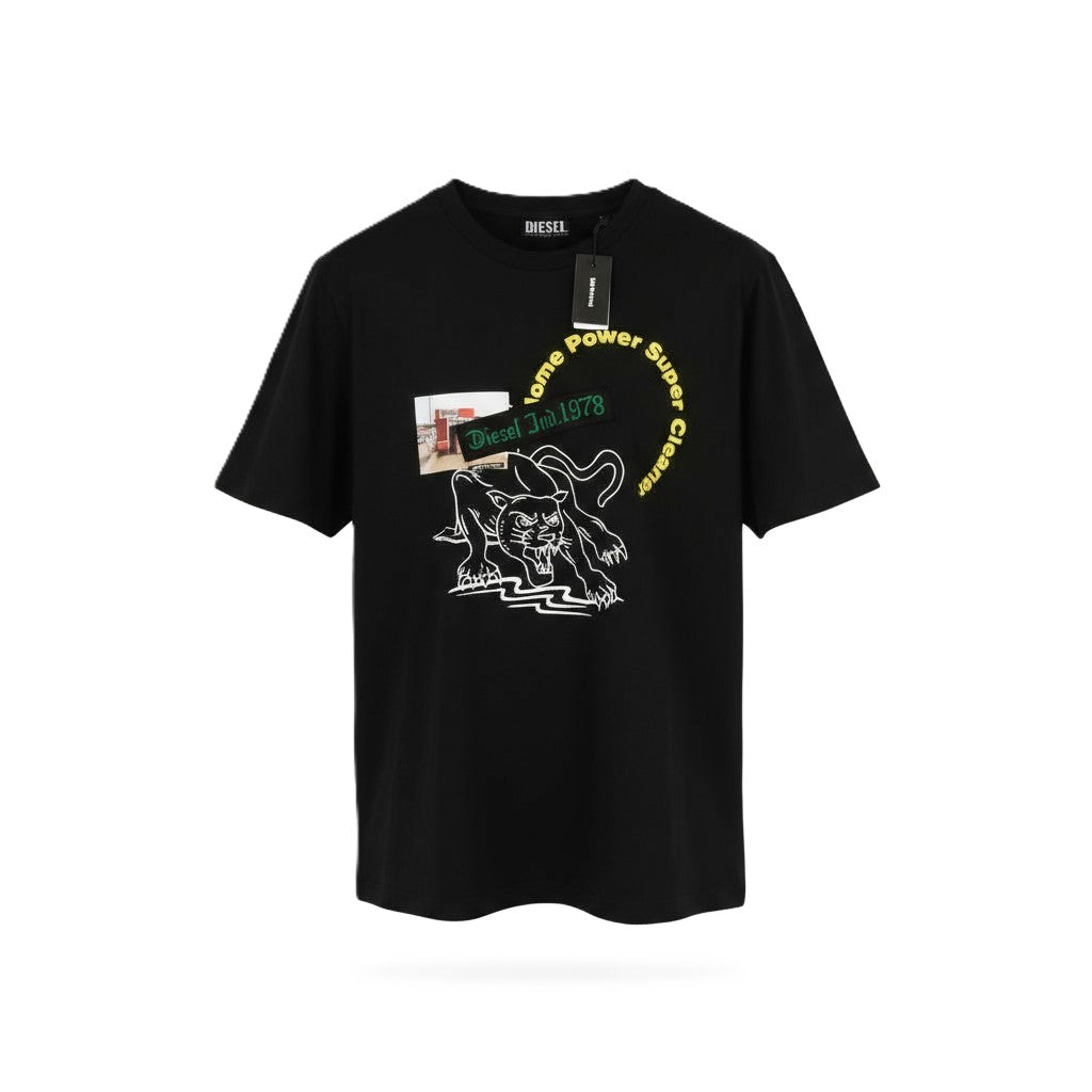 DIESEL T-Just-B60 Men T-Shirt S Black Short Sleeve Crew Neck Tricot Pattern