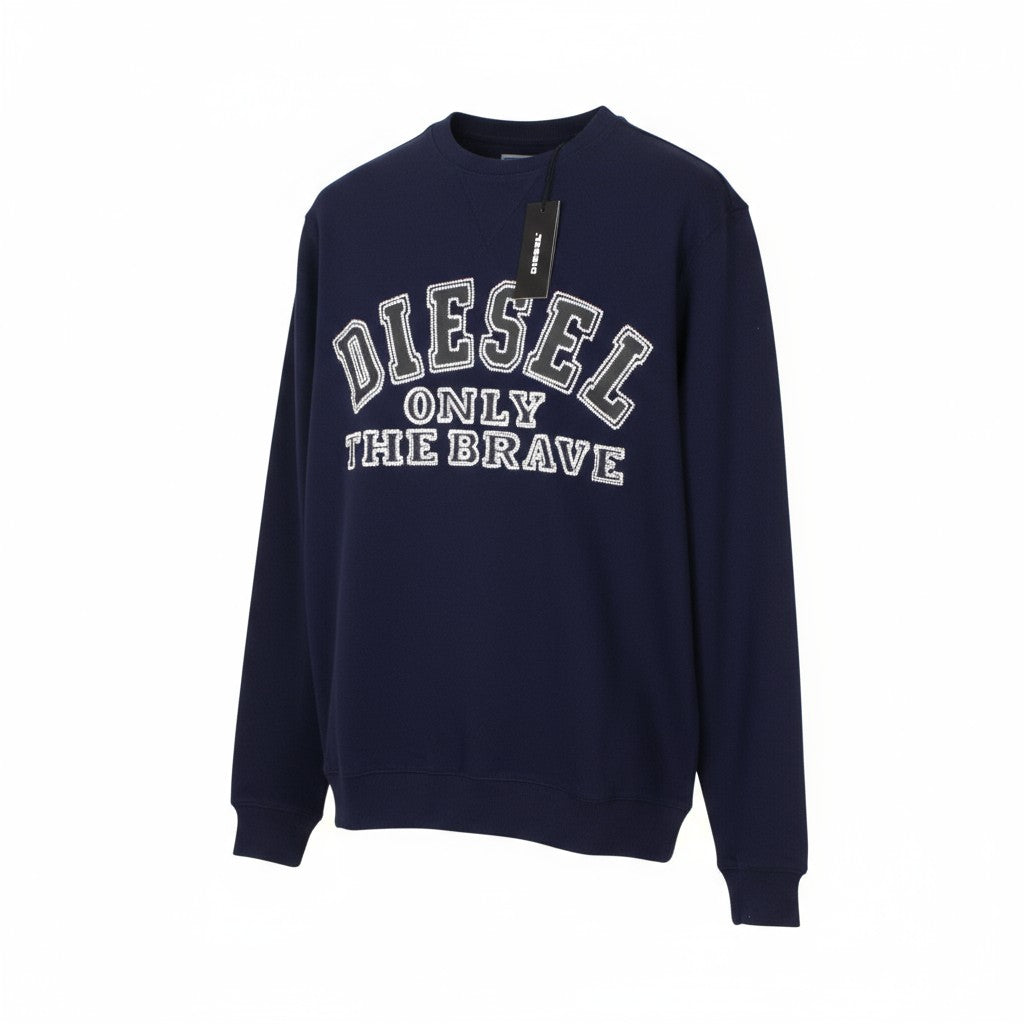 DIESEL S-Joe-B Felpa Mens Sweatshirt M Blue Logo Embroidered Crew Neck Fleece