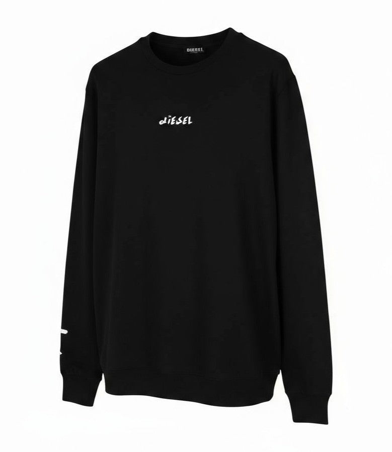 DIESEL T-Just-LS-Slits-B53 Men T-Shirt L Black Pullover Crew Collar