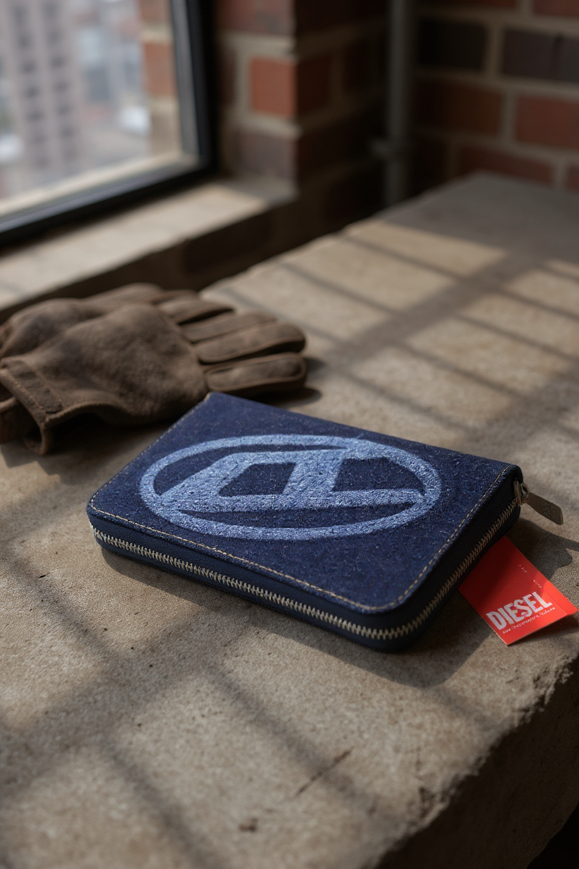 DIESEL Continental Zip Men Wallet OS Blue Denim Look Zipper RRP€120