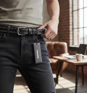 DIESEL B-Inary Men Belt 100 CM Black Leather Silver Tone Details Buckle RRP200