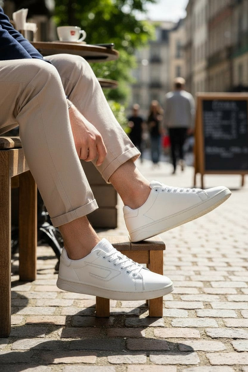 DIESEL S-Athene Low Men Sneakers EU44 White Leather Lace Up Trainers RRP160