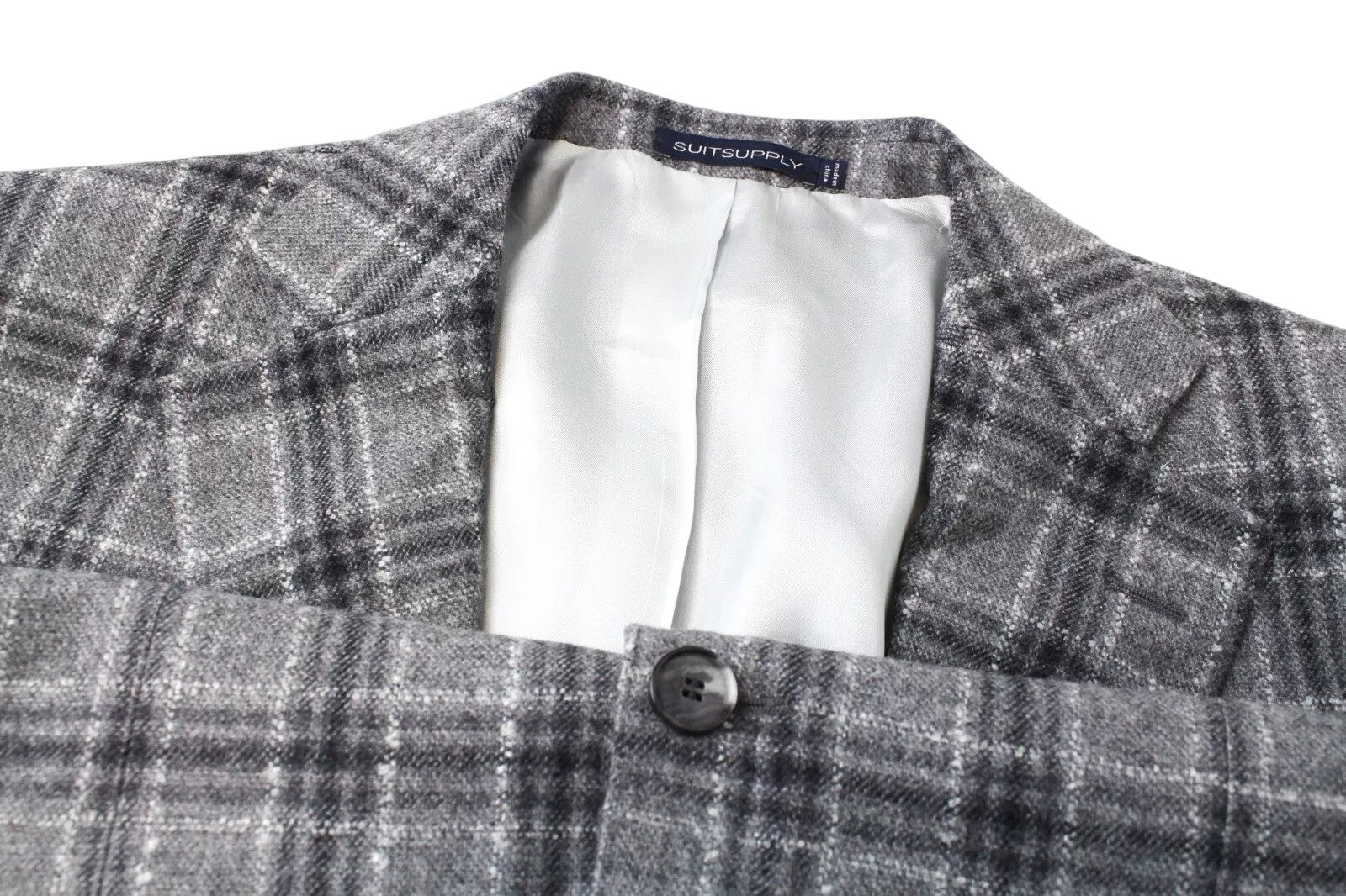 SUITSUPPLY Lazio Men`s Suit UK38S Slim Grey Wool Cashmere Silk Checked Lined