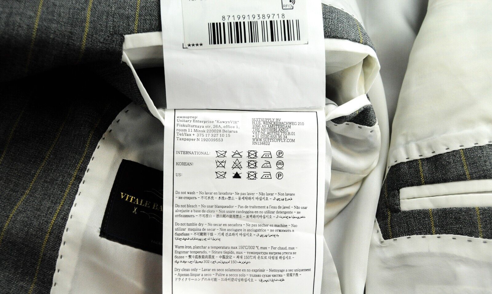 SUITSUPPLY Havana Patch Suit Mens UK38R Grey Slim 2 Pc Wool Lined Stripe