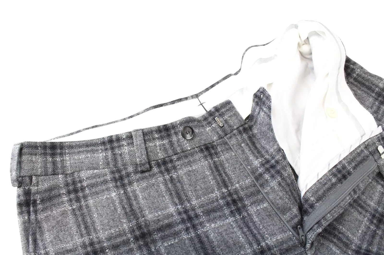 SUITSUPPLY Lazio Men`s Suit UK38S Slim Grey Wool Cashmere Silk Checked Lined