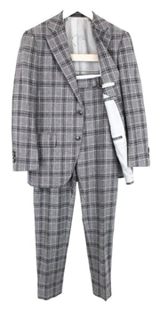 SUITSUPPLY Lazio Men`s Suit UK38S Slim Grey Wool Cashmere Silk Checked Lined