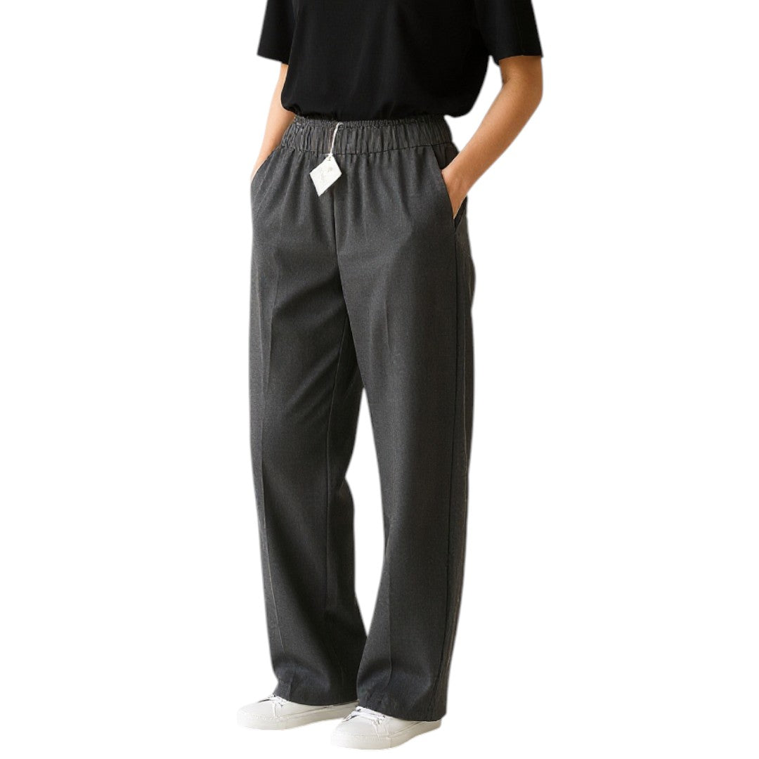 BRUNELLO CUCINELLI Women Trousers EU38 Grey Wool Blend Elastic Waist Flared