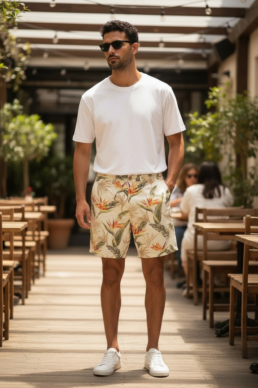 SCOTCH & SODA Men Shorts W30 Chino Colourful Leaf Pattern Pockets Casual