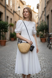 MAISON SCOTCH Women Straw Bag OS Wheat Brown Leather Handles Zipped