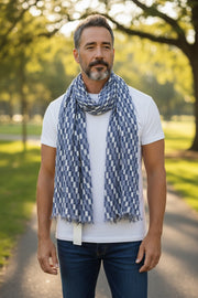 SCOTCH & SODA Men Scarf OS Navy Blue Unisex Thin Patterned Cotton