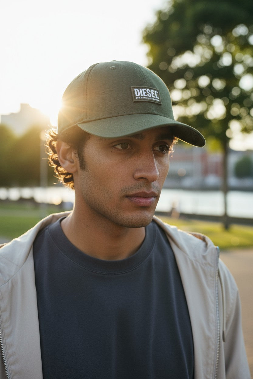 DIESEL Corry-Gum Men Cap 1 Baseball Green Cotton Front Logo All Seasons RRP70