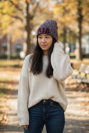 SCOTCH R'BELLE Women Hat OS Pink Beanie Chunky Knitted Patched Woo Blend