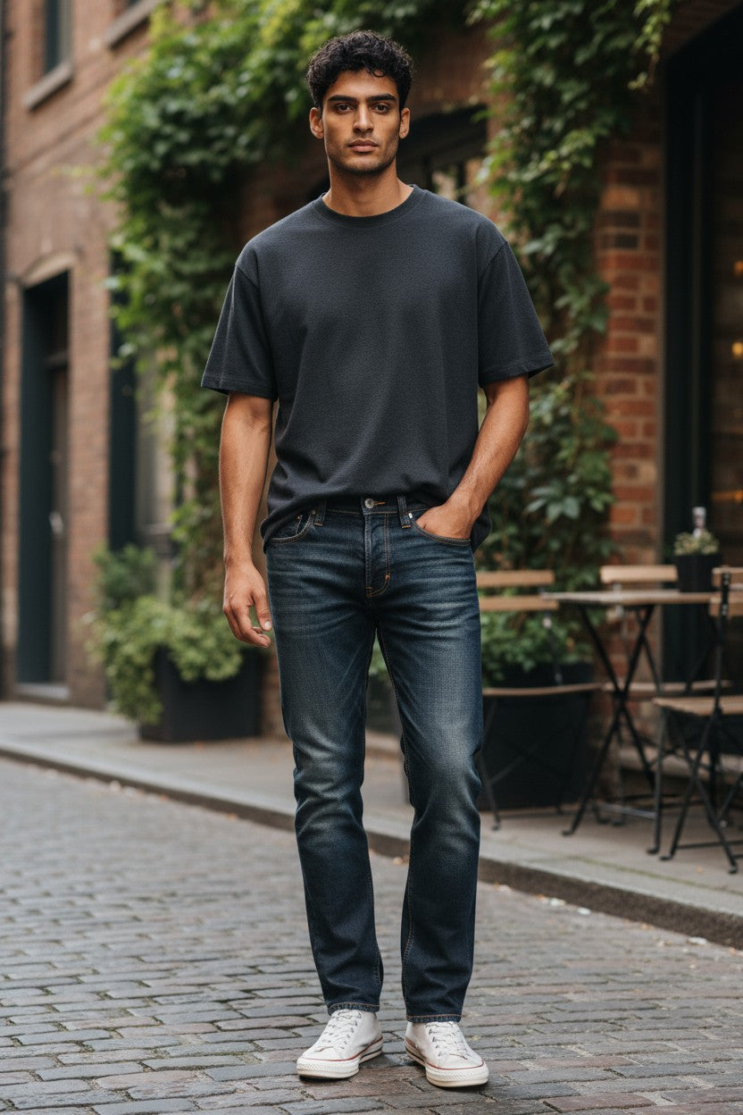 NUDIE Thin Finn Grey Authentique Used Men Jeans W30/L32 Whiskers Cotton