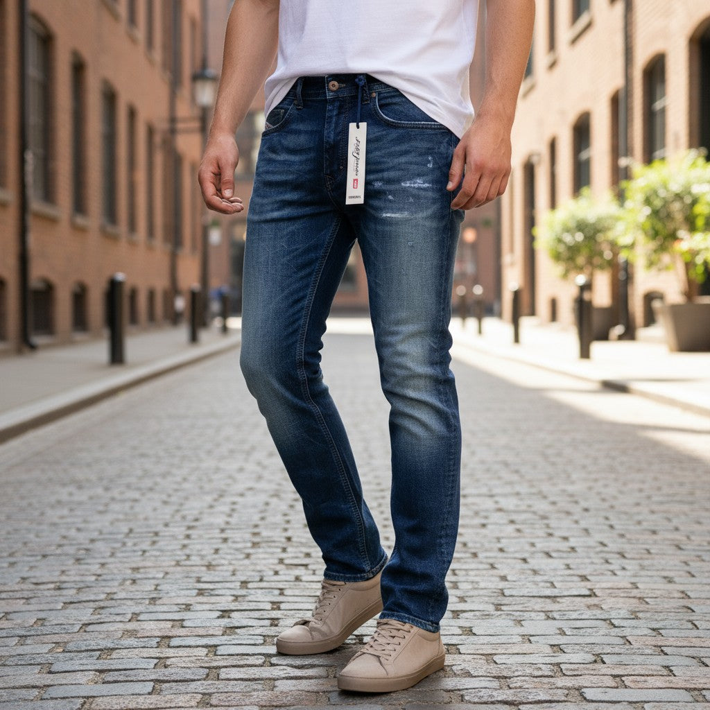 DIESEL Thavar-NE R060S W28 Men Jeans Taper Distress Aged Look Sweat Jogg Blue