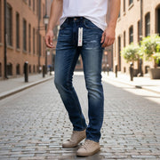 DIESEL Thavar-NE R060S W28 Men Jeans Taper Distress Aged Look Sweat Jogg Blue