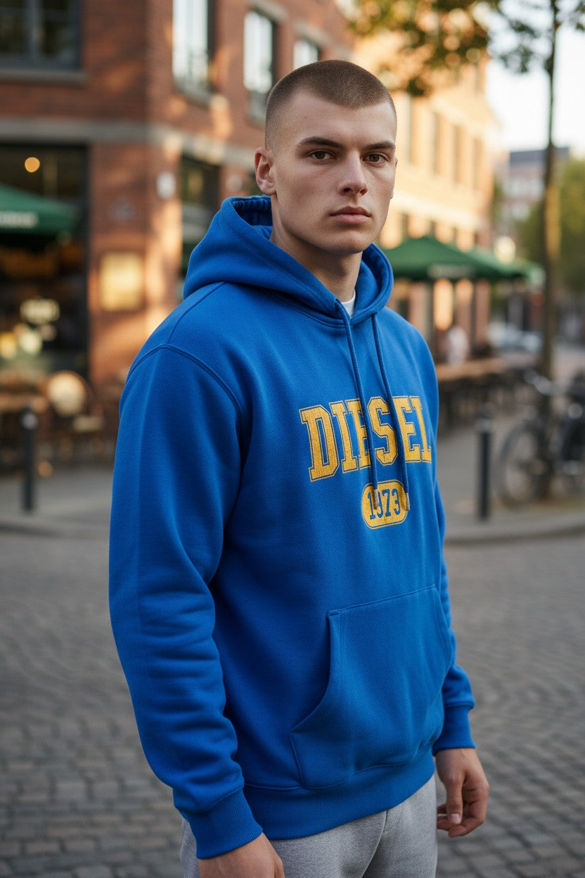 DIESEL S-Ginn-Hood-K25 Mens Hoodie M Blue Oversizedd Pullover Kangaroo RRP125