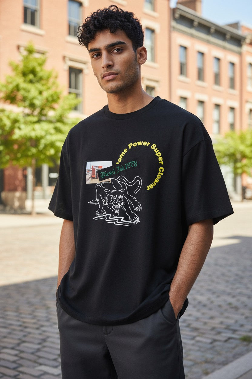 DIESEL T-Just-B60 Men T-Shirt S Black Short Sleeve Crew Neck Tricot Pattern