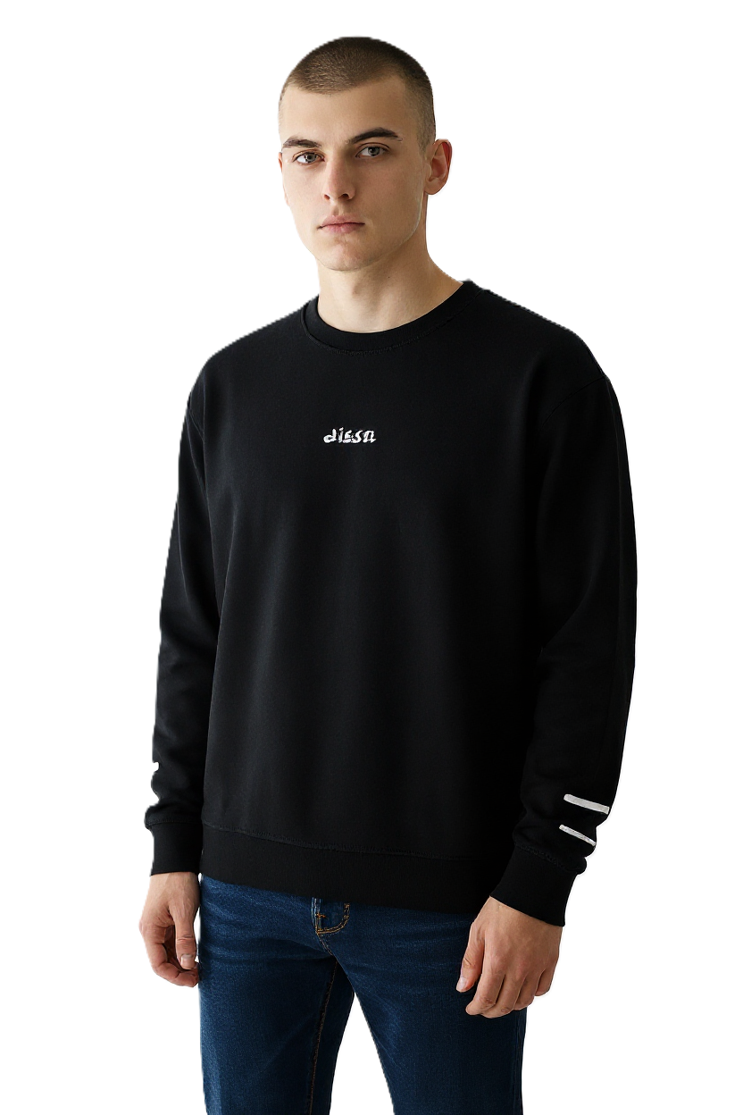 DIESEL T-Just-LS-Slits-B53 Men T-Shirt XL Black Pullover Crew Collar