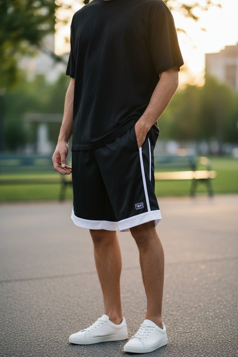 DIESEL Amsb-Stadiom-Wt13 Men's Shorts XL 55DSL Sport Track Elastic Waist Black